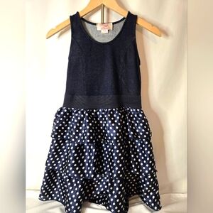 Vintage Beverly Hills Princess Girls Tank Dress – Navy Blue with Polka Dot Skirt